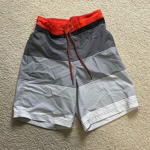 George Men's Swim Shorts - Red and Gray Stripes. S.